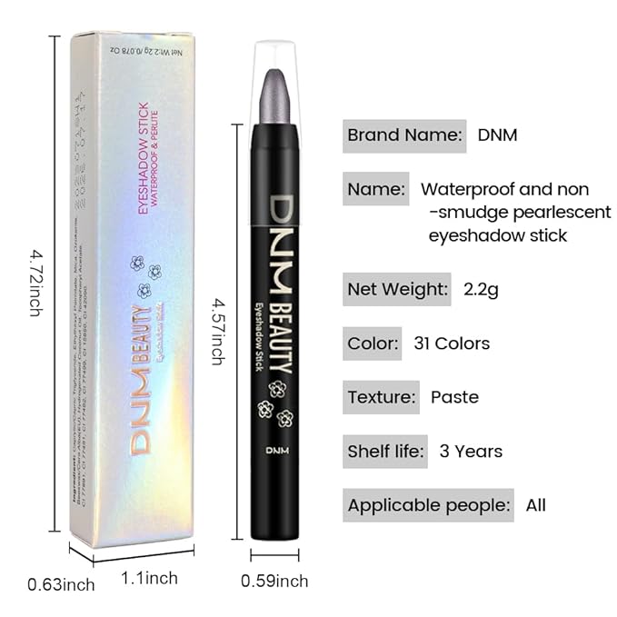 evpct Grey Shimmer Cream Eye Shadow Sticks Brightener Pencils for Women, Shimmery Grey Silky Eyeshadow Applicator Stick Pen Waterproof, Blendable Crease-Proof Stick Eyeshadow Shimmer Eye Makeup 58