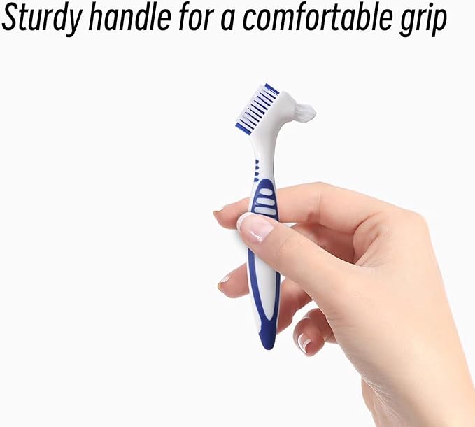 Denture Brush Dual Head Toothbrushes False Teeth Brush Denture Cleaning Kit Toothbrush (Purple Green Blue Orange)