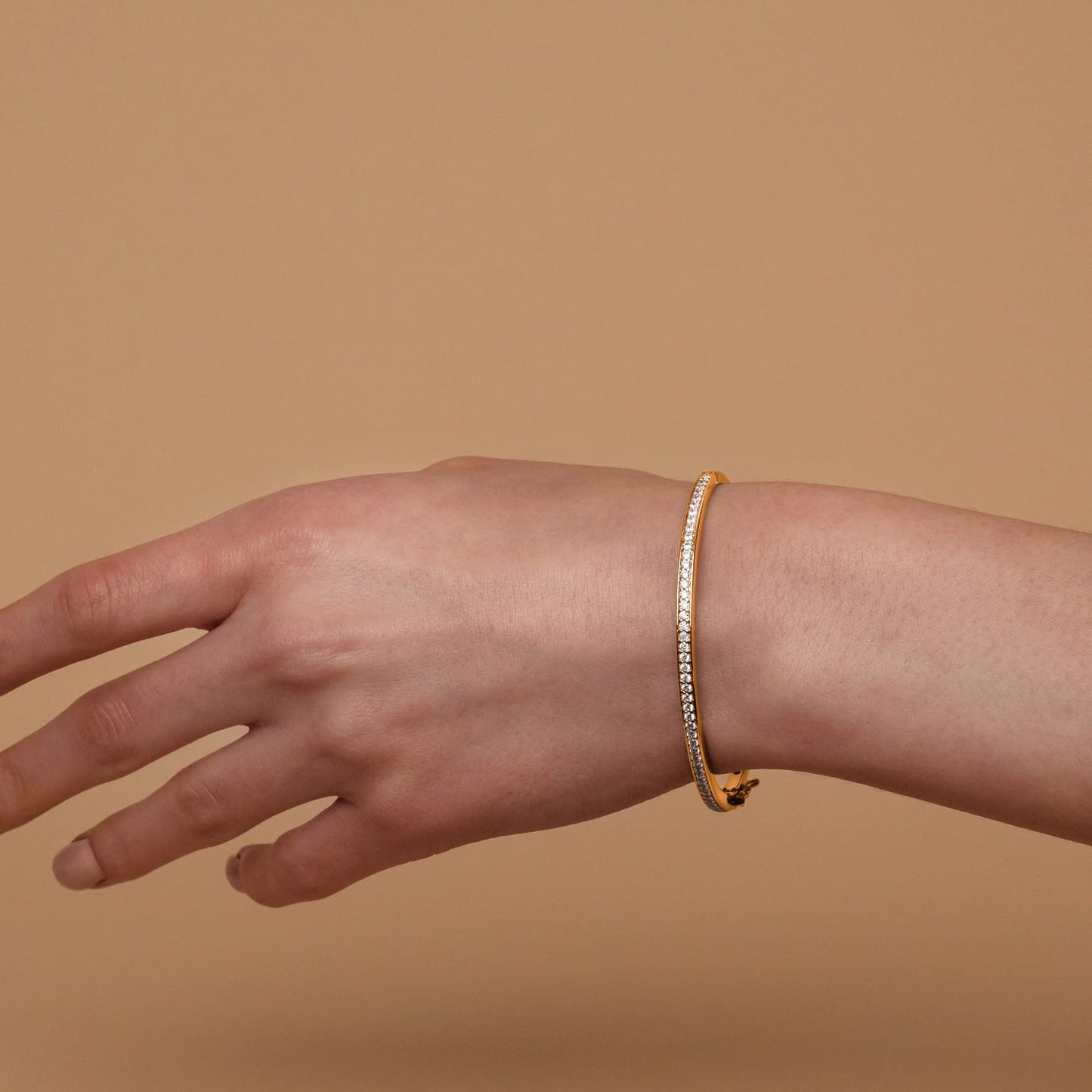 PAVOI 14K Gold Plated Cubic Zirconia Bangle Classic Tennis Bracelet | Yellow Gold Bracelets for Women | 7.5 Inches