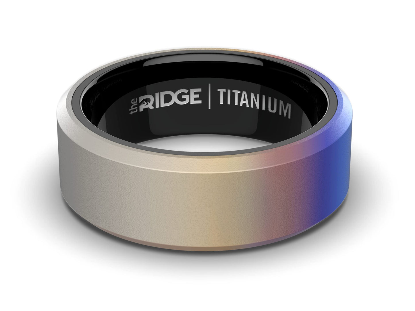 The Ridge Burnt Titanium Beveled Ring Comfort Fit Wedding Band - 7