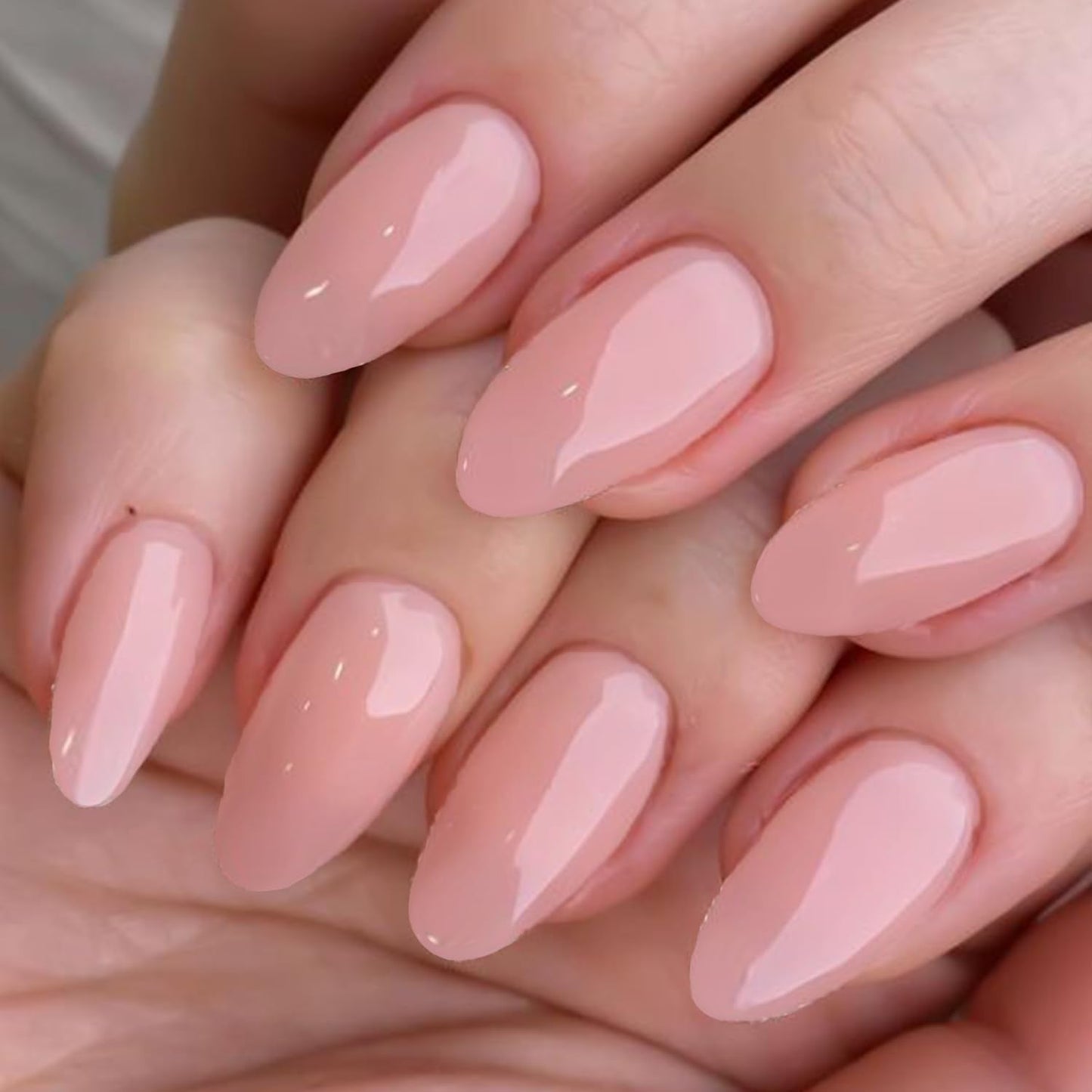 GLAMERMAID Nude Pink Press On Nails Short Almond, Handmade Jelly Soft Gel Nails Round Oval Fake Nails, Jelly Soft Gel Fake Nails Round Squoval, Extra Short Square Natural Nude Pink False Nails Tips