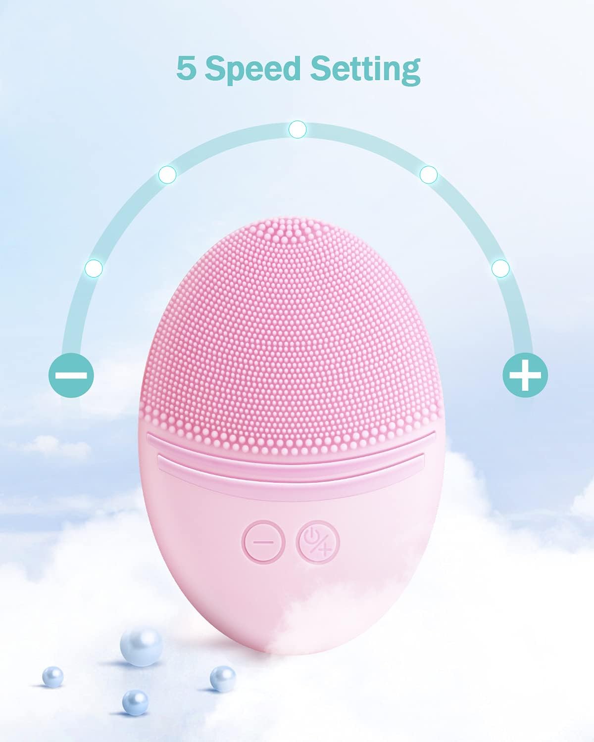 EZBASICS Facial Cleansing Brush Made with Ultra Hygienic Soft Silicone, Waterproof Sonic Vibrating Face Brush for Deep Cleansing, Gentle Massaging, Inductive Charging (Pink)1 Pack+5 Speed Settings
