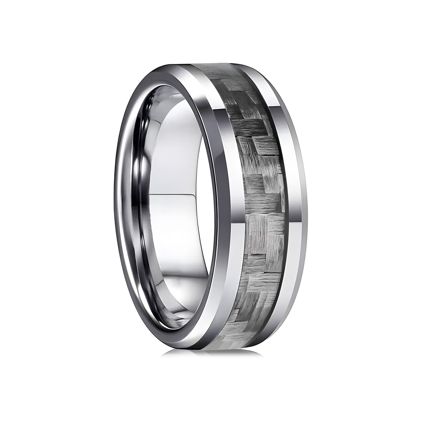 HJIMMNHONG New Carbon Fiber Fashion Rings Double Beveled Edge Delicate Polished Simple Stainless Steel Mens and Women Rings,8mm,Grey,Size8
