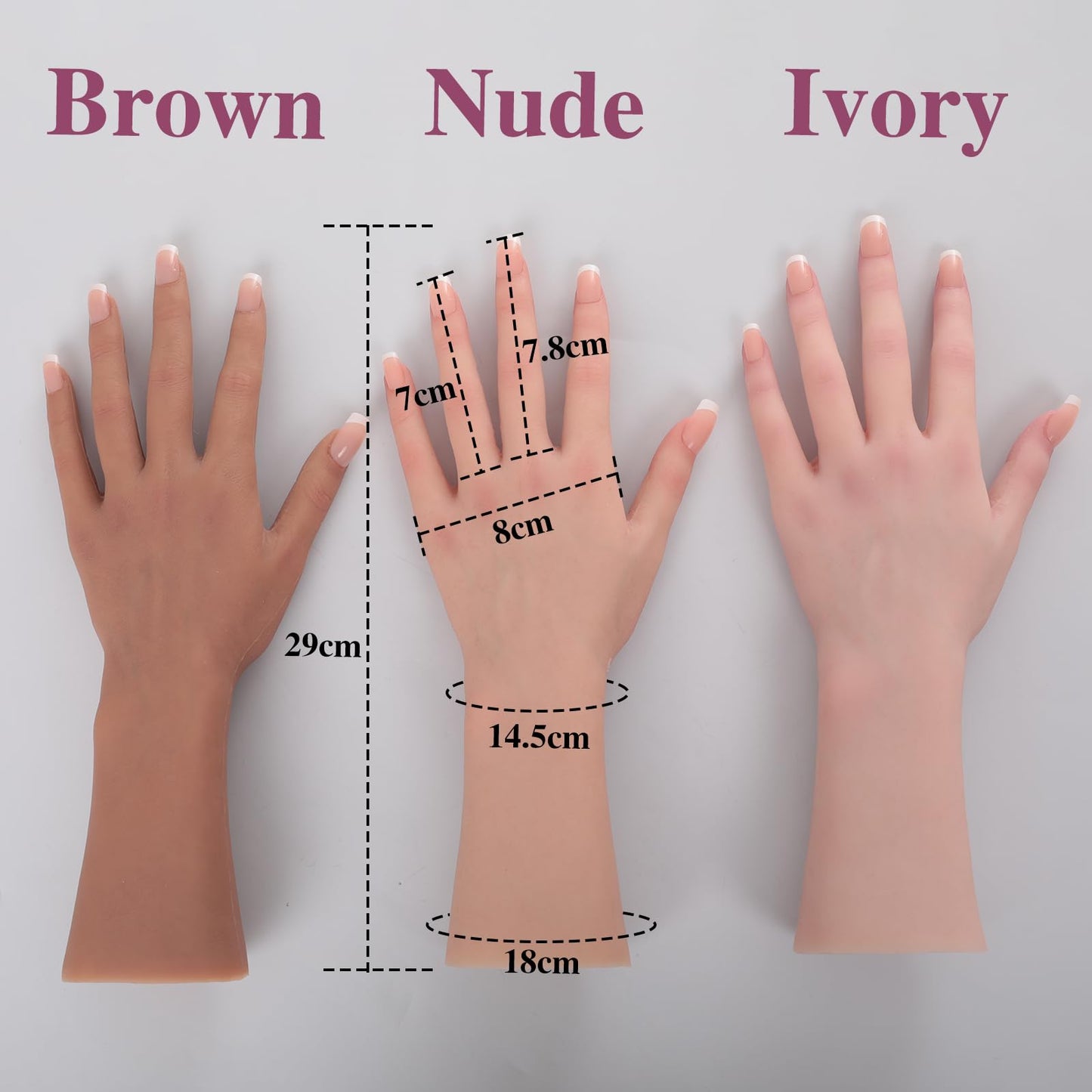 MOTLEYBEAN Realistic Silicone Female Hand Life Size Female Model Hand for Showing Jewelry Pranksters Halloween Props Photography Props (Ivory,Left Hand-Without Skeleton)