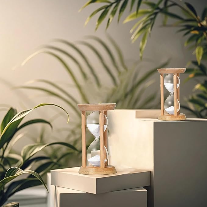 Hourglass 15 Minute,Wood Sand Timer 15 Min, Unbreakable Sandglass,Sand Watch for Study,Yoga,Cooking,Desk Decor & Gift,White
