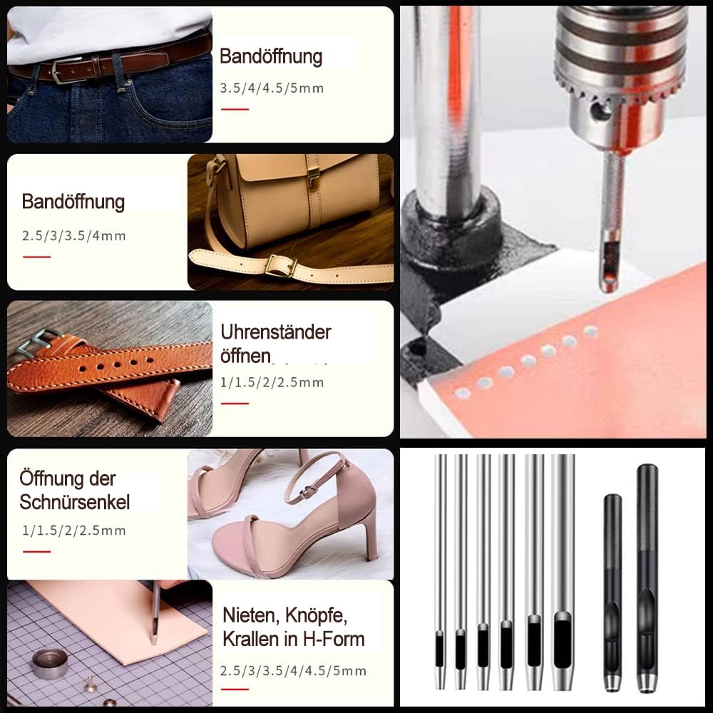 Leather Hole Puncher Hand Punching Machine Manual Press Puncher Punch Tools for DIY Craft (with Chuck, PP Plate, 4* Leather Prong Punch,7*Circular Punch)