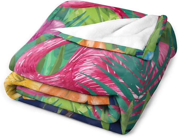 Flamingo Blanket Gifts - 30 x 40 Inches Funny Flamingo Throw - Green Soft Fuzzy Plush Blankets for Work