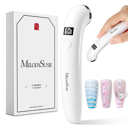 MelodySusie Ergonomic Handheld Cordless UV Nail Lamp with LCD Display & 2 Timers, P-Art01A Rechargeable Mini UV LED Light Flash Cures All Soft Gels, Especially Rhinestone Glue & Liner Gel White