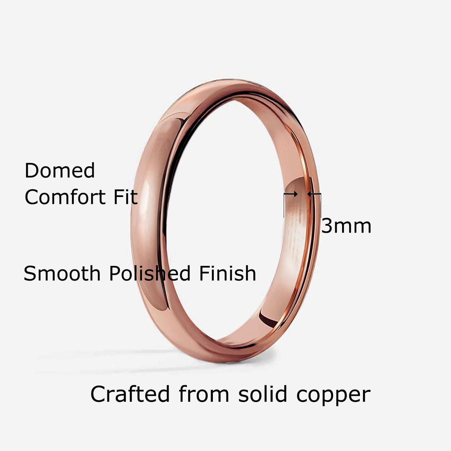 IVY & BAUBLE Pure Uncoated Solid Copper Ring for Men & Women — Lab-Tested, Raw Authentic Copper Band, Wellness Jewelry, Crafted in USA, 3mm, Size 8