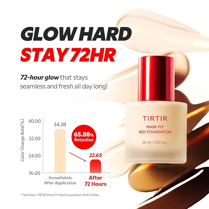 TIRTIR Mask Fit Red FoundationㅣLong Lasting Flawless Coverage, Energy Essence, Lightweight, Hydrating, Pore-Blurring, Breathable Satin Finish, Makeup, Radiant Skin, #55N Espresso, 1.01 Fl Oz