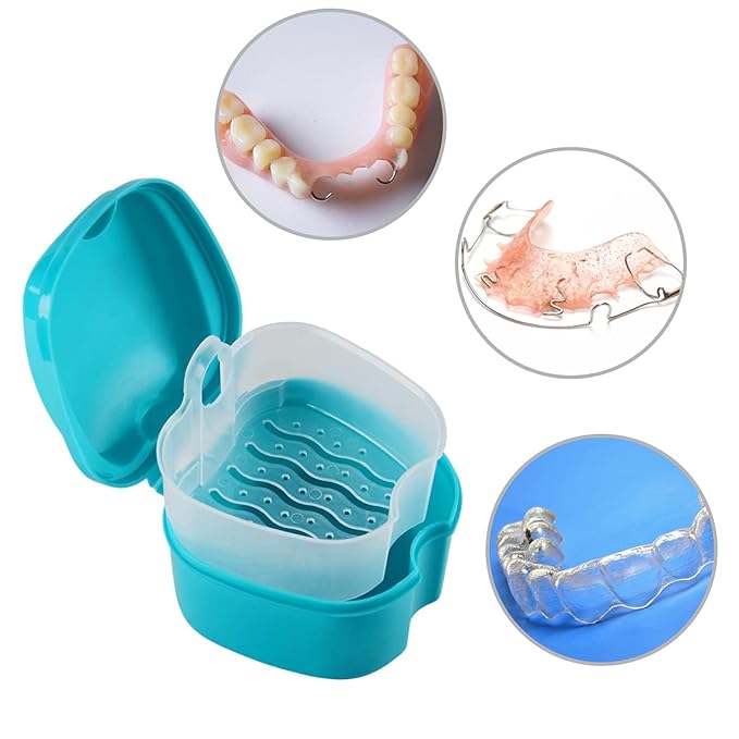 Denture Bath Case Cup with Denture Cleaner Brush & Retainer Holder Box, Complete Clean Care for Dentures, Clear Braces, Mouth Guard, Night Guard & Retainers,Traveling (Black)