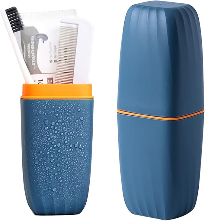 Travel Toothbrush Cup Case,Toothbrush Holder with Cover Travel Toothbrush Containers Portable Toothpaste Storage Toothbrush Case and Carrier for Camping School Business Trip Bathroom (Dark blue)