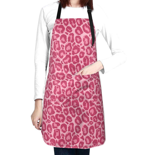 Perinsto Pink Leopard Animal Skin Waterproof Apron With 2 Pockets Kitchen Chef Aprons Bibs For Cooking Baking Painting Gardening Grooming