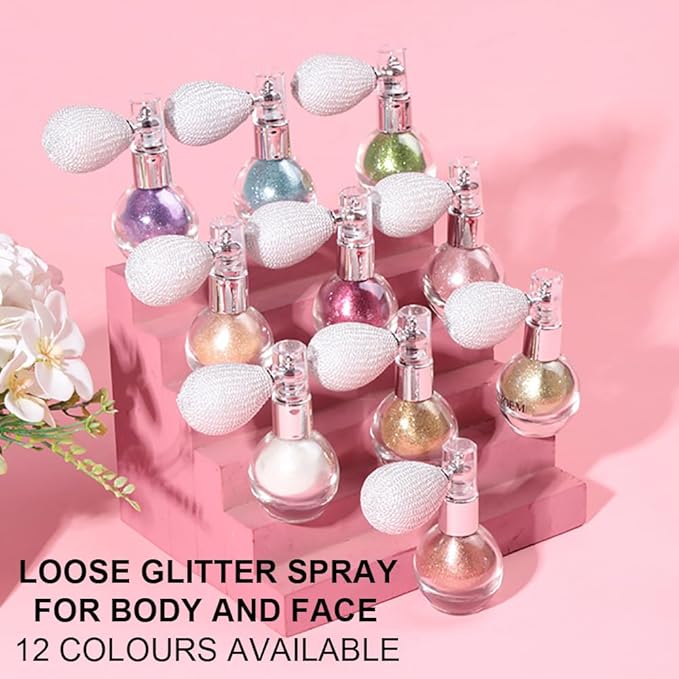 Peach Pink Highlighter Spray for Face and Body, Rich Color Loose Shimmer Powder Long Lasting Sparkly Spray High Gloss Makeup for Women Rave Festival Prom Stage Wedding Party, #3