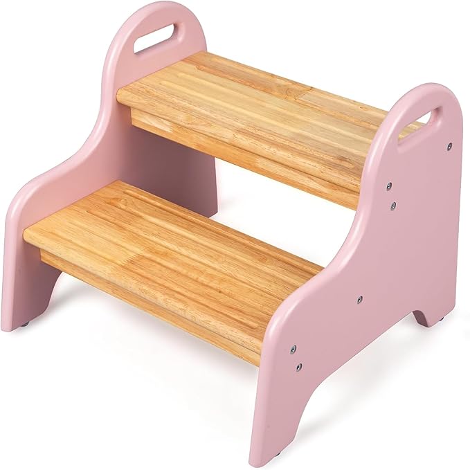 StrongTek Kids 2 Step Stool, Rubber Wood Step Children Stool, Safe & Sturdy, Ideal for Bathroom, Kitchen, Home Use, Durable, Non-Slip, Child Safety, Foot Stool, Toddler Step Stool, Easy to Clean