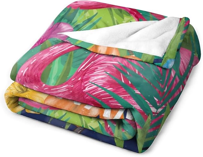 Custom Flamingo Blanket Gifts with Name - 60 x 80 Inches Funny Flamingo Throw for Adults - Green Fluffy Comfort Furry Blankets for Bed