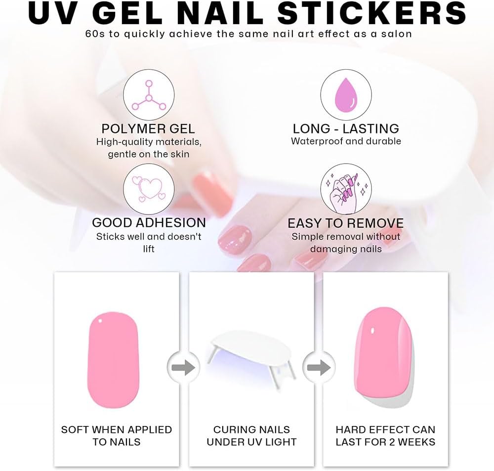 Semi Cured Gel Nail Strips with Shark Designs Gel Nail Stickers Blue Glossy French Tip Salon Quality & Easy to Use 20 Pcs for Women