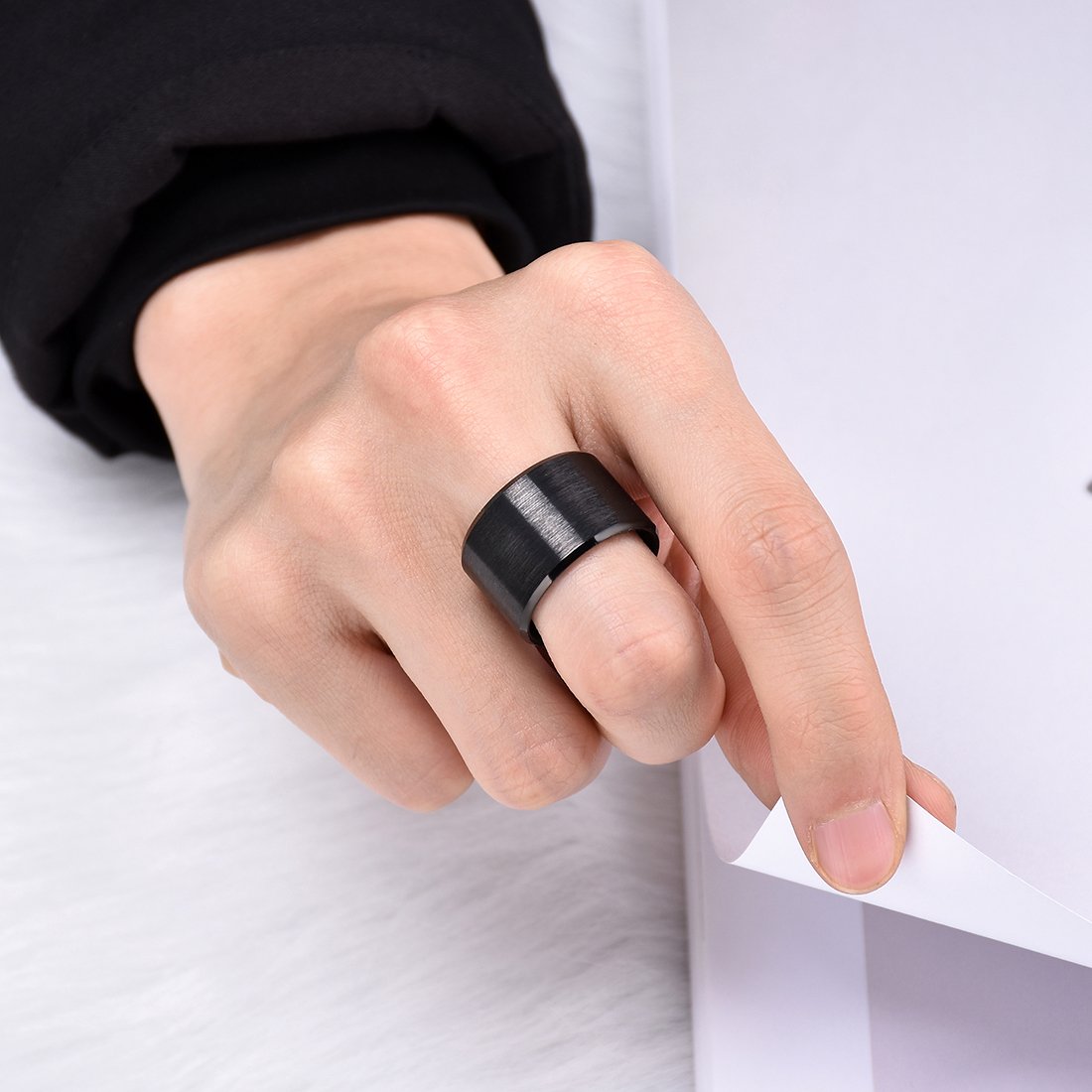 King Will Black-15mm Basic Wedding Ring For Men with Brushed Matte Surface Beveled Polished Edge Comfort Fit 13