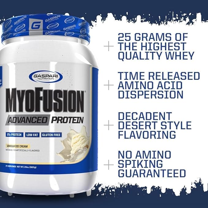 Gaspari Nutrition Myofusion Advanced Protein, Protein Blend with Whey Protein, Casein Protein and Isolate Protein, Low Fat and Gluten Free (Birthday Cake, 4 Pound)