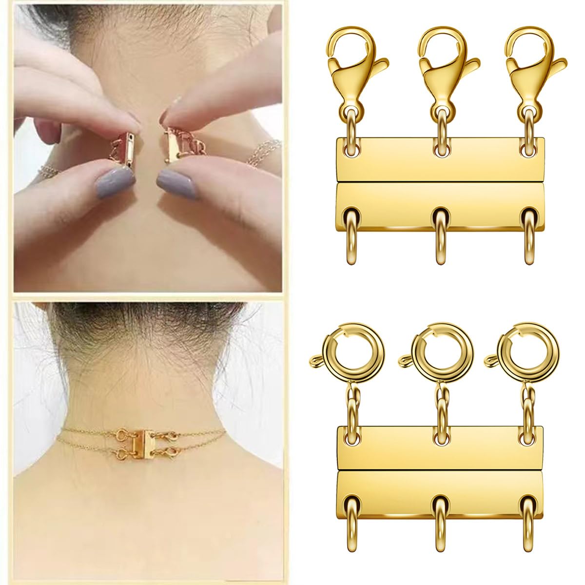 Layering Magnetic Necklace Clasps, Multiple Necklace Clasp,Necklace Clasps for Layered Look，Stainless Steel Chain Link Clasps for Necklaces and Bracelets, Silver, Gold (4pcs|Golden Silver B)