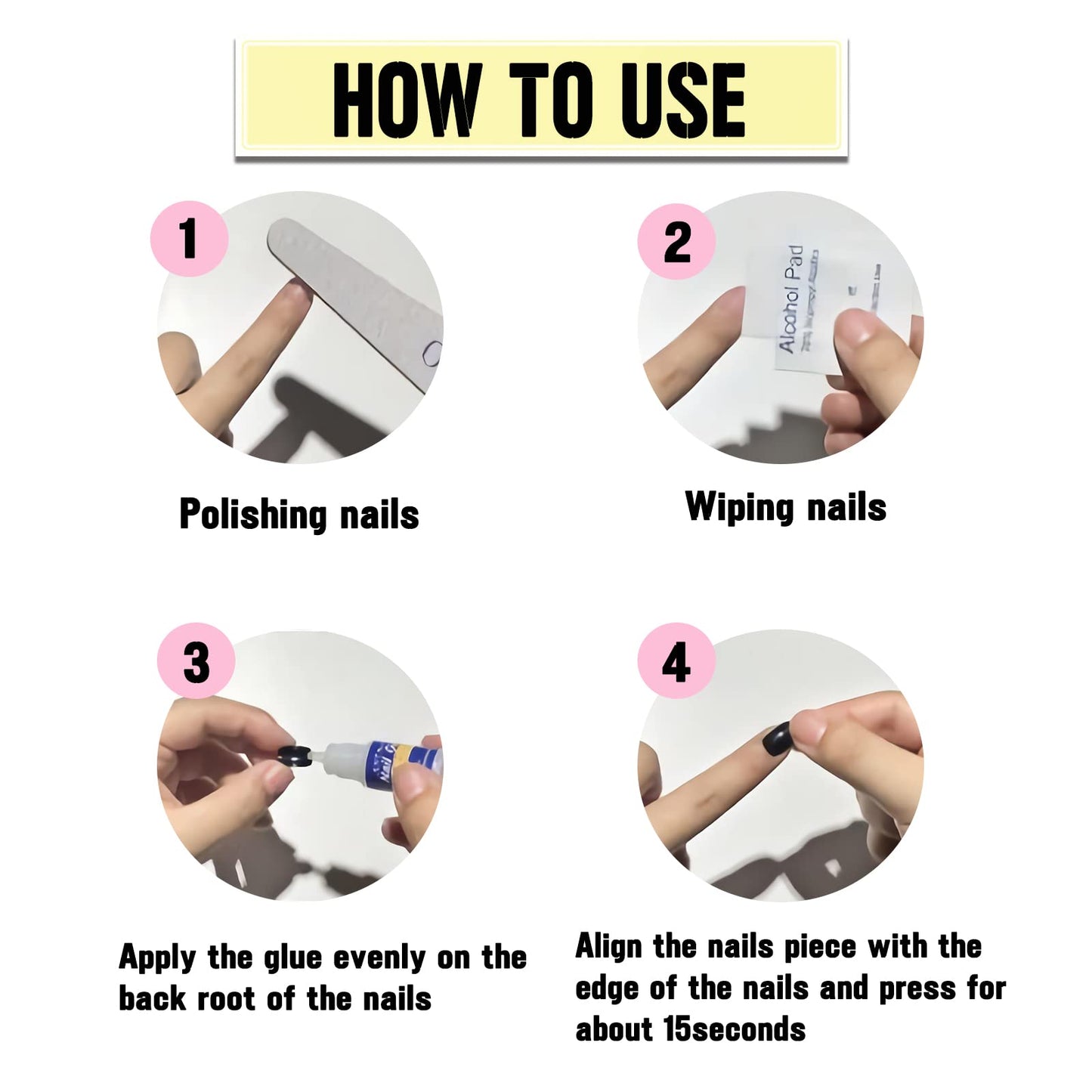 IMSOHOT Medium Square Press on Nails, White French with Snowflake Gold Glitter & Rhinestone Acrylic Nails, 24PCS