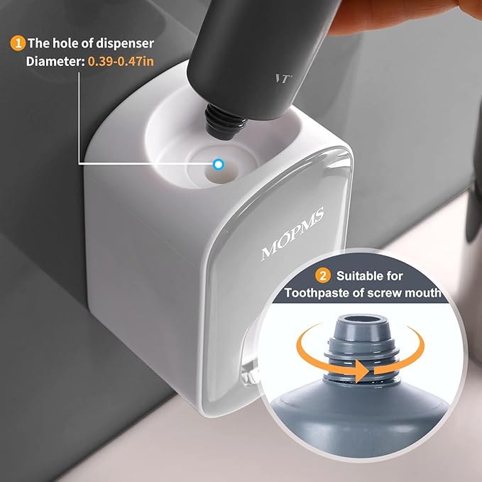 MOPMS Toothpaste Dispenser Wall Mounted for Bathroom Automatic Toothpaste Squeezer for Kids and Adult (Grey-2Pcs)