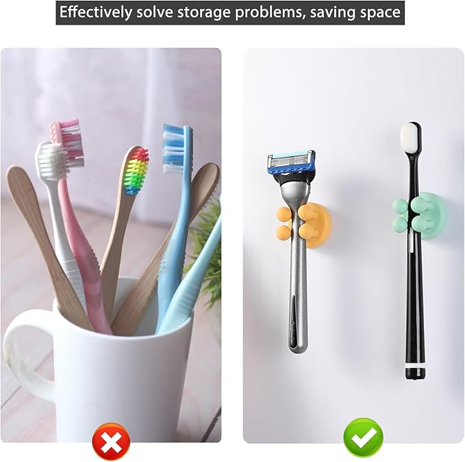 iBetterLife Toothbrush Holders Wall Mounted - 6Pcs Silicone Razor Holder for Shower Self Adhesive Cute Utility Hook for Hanging Towel Key Plug Cable for Kitchen Bathroom Office Dorm Room Essentials