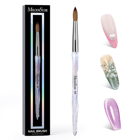 MelodySusie Kolinsky Acrylic Nail Brush, 100% Pure Kolinsky Hair, Professional Nail Brush for Acrylic Powder Nail Extension and 3D Nail Carving, for DIY Home Salon, Size 8