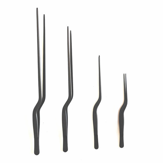 4 Pcs Professional Chef Stainless Steel Kitchen Cooking Tweezers Precision Tongs Plating Decorating Tool Kit (Black)