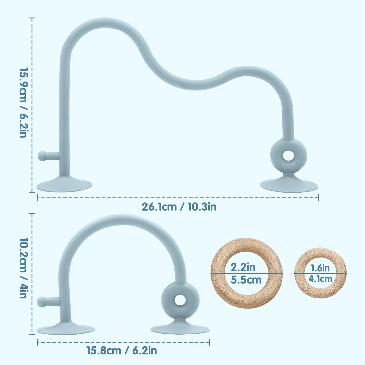 Montessori Educational Toys For Infant Toddlers, High Chair Toys With Suction Cups For Toddlers 0-6 M+ Food Grade Silicone Teething toy For Toddler 6M+, Parent-Child Baby Toy Set 12 18 M+ (Dusty Blue)