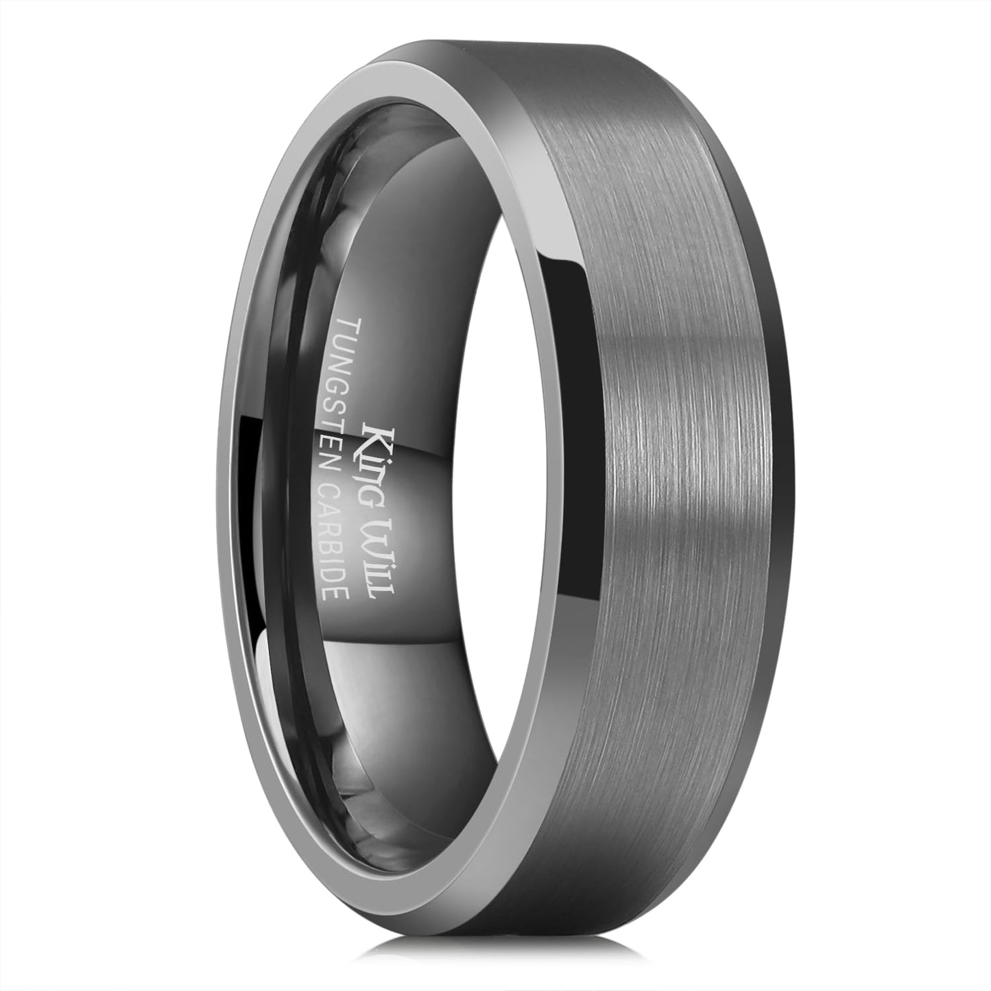 King Will 7mm Tungsten Carbide Ring for Men, Gunmetal Matte & Polished Comfort Fit ，Size 9