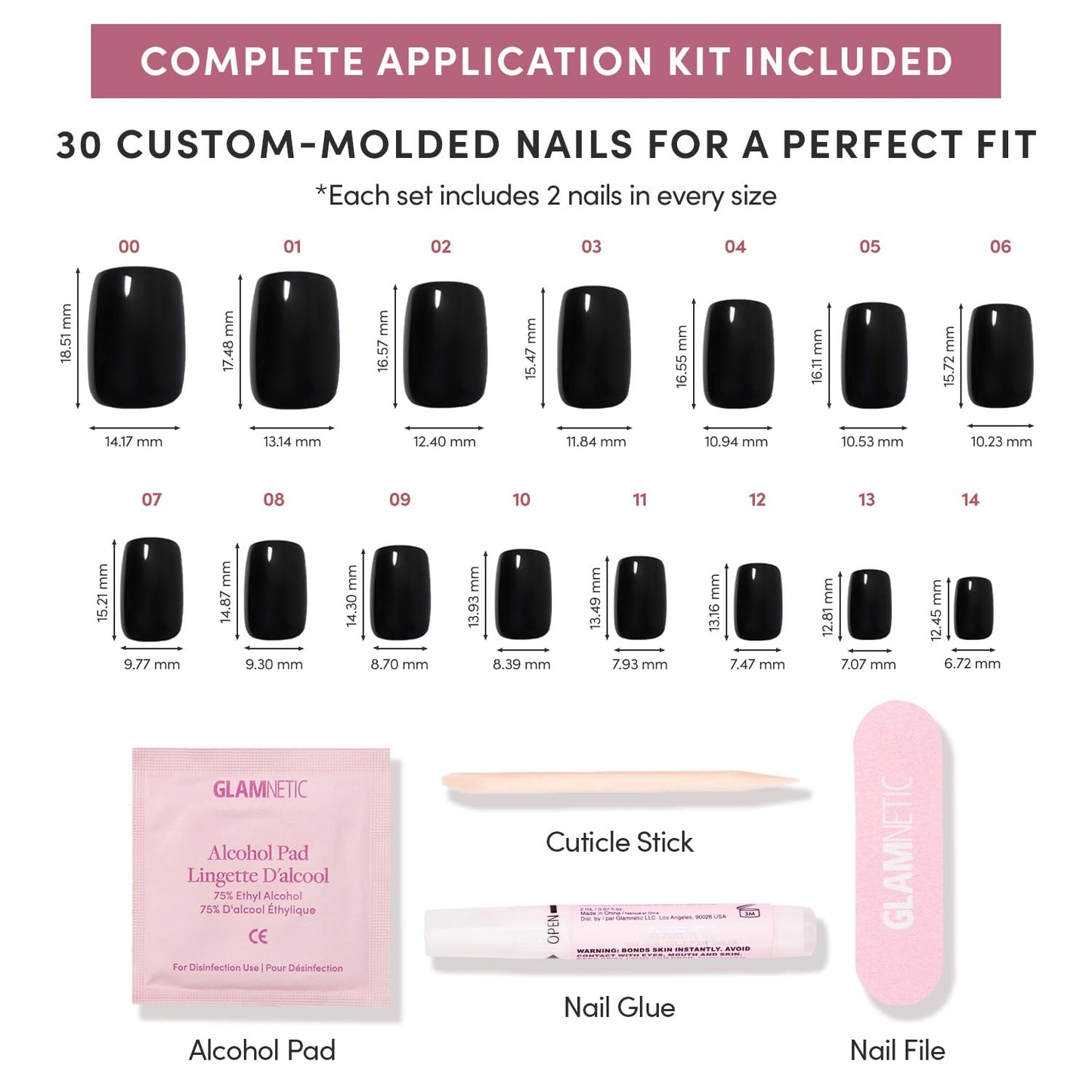 Glamnetic Press-On Nails Bundle - Jet Black & Berry Maroon | Short Squoval Black Fake Nails with a Glossy Finish | Dark Red Maroon Short Round Nails | Durable, Salon-Quality Nail Kits
