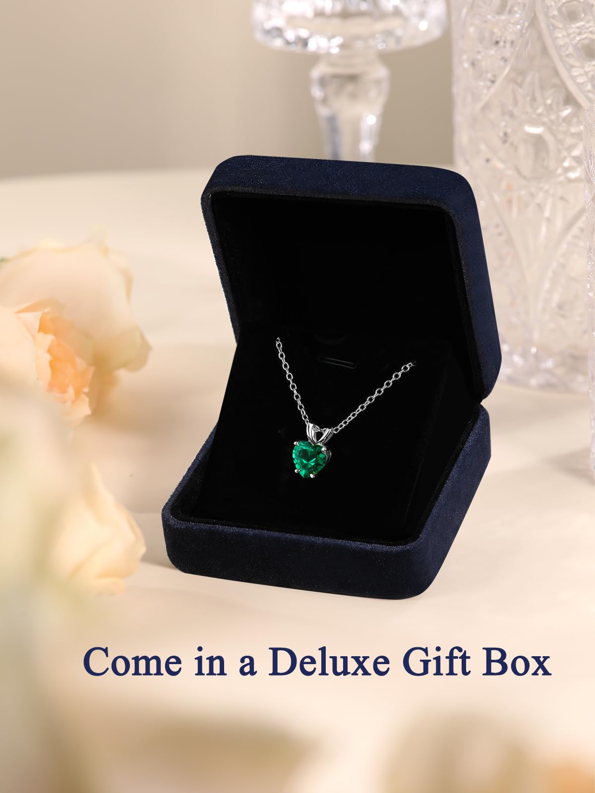 CYW 1 Carat Green Emerald Small Heart Necklace for Women 925 Sterling Silver Solitaire Pendant Necklace