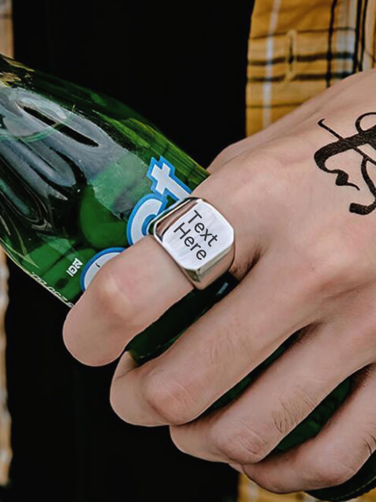 ChainsHouse Personalized Signet Rings Stainless Steel Biker Ring for Men Women, Solid Polished Statement Hip Hop Custom Thumb Ring, Size 9