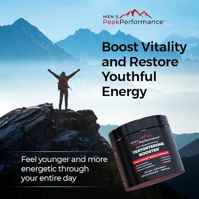 MEN'S PeakPerformance - Testosterone Booster Supplement for Men - Boost Stamina, Muscle Growth, Energy, Strength, Endurance & Drive - Ashwagandha, Tribulus, L-Arginine, Tongkat Ali- 90 Capsules