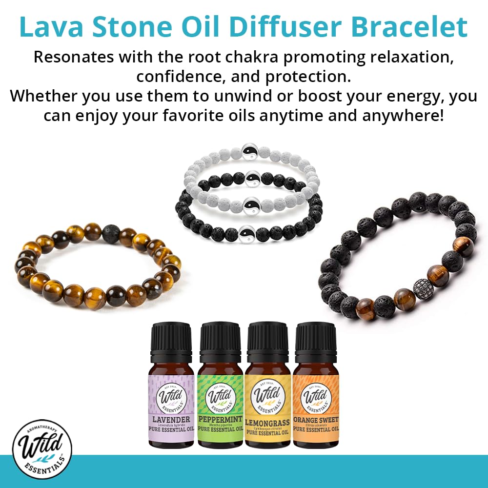 Wild Essentials Turquoise and Hematite Lava Stone Essential Oil Diffuser Bracelet, Expandable up to 8 inches, Aromatherapy Jewelery for Women and Men