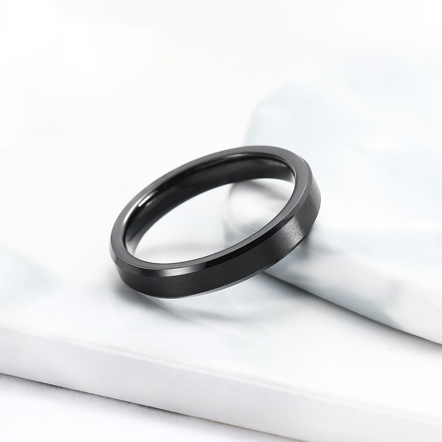 King Will 4mm Black Tungsten Men's Wedding Band - Brushed Matte Finish, Beveled Polished Edge, Comfort Fit 6