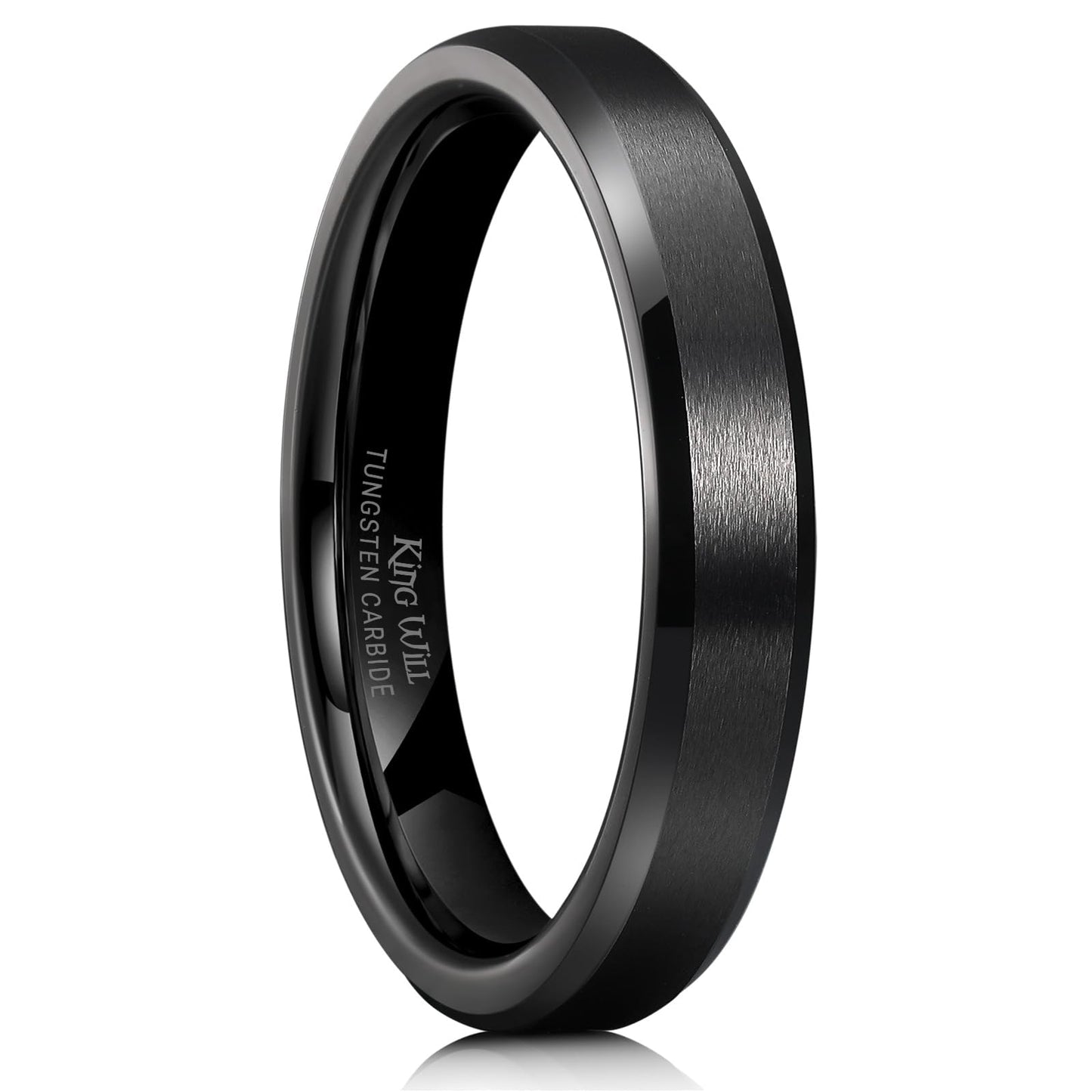 King Will 4mm Black Tungsten Men's Wedding Band - Brushed Matte Finish, Beveled Polished Edge, Comfort Fit 8