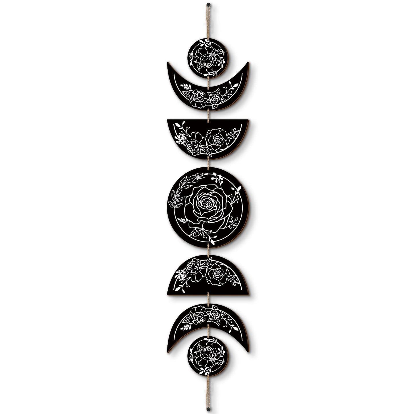 BBTO Boho Wall Decoration Moon Phases Wall Art Stars Moon Decoration Minimalist Room Wooden Gothic Witchy Door Pediments Hanging Sign(Black, White)