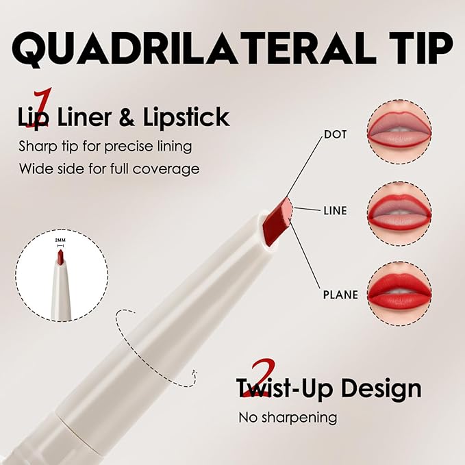 Erinde Long-Lasting Lip Liner Pencil, 2-in-1 Matte Lipliner Pencil for Sculpting & Filling, Rich Color Creamy Waterproof Lip Liner Crayon, Lip Contour Tint Makeup, Vegan & Cruelty-Free, 01 Dark Brown