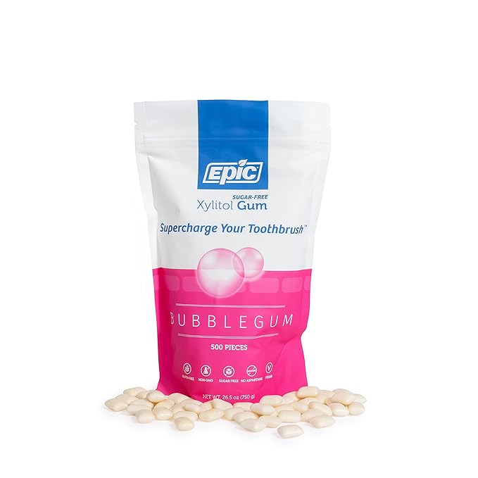 Epic 100% Xylitol Bubblegum Chewing Gum - Sugar Free, Aspartame Free Dental Gum - Supports Oral Health & Fresh Breath - 500 Pieces