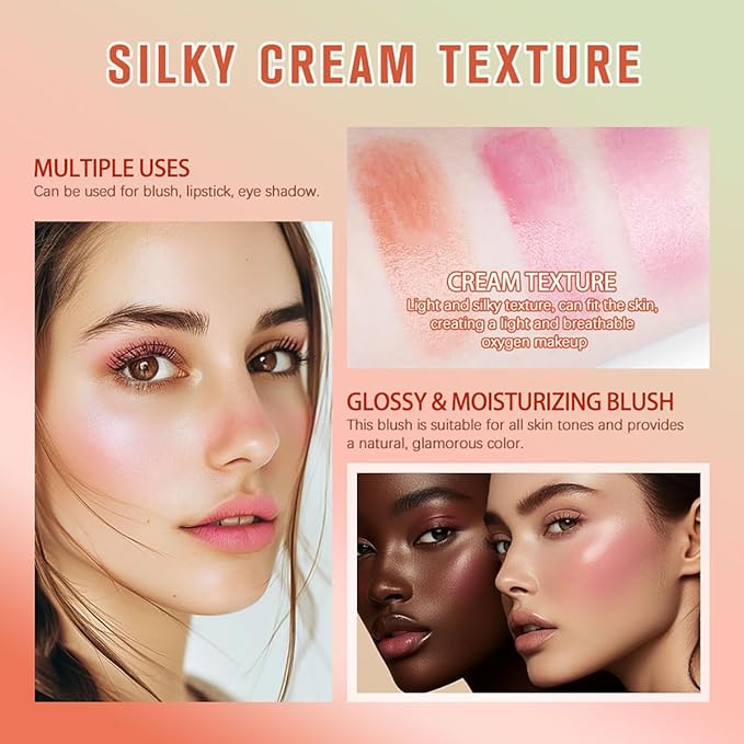 Blush pH Tinted Moisture Stick, Multi-Use Cream Blush Stick, Natural Nude Makeup for Cheeks, Eyes and Lips, Waterproof Natural Nude Makeup, Suitable for All Skin (3# Coral Orange)