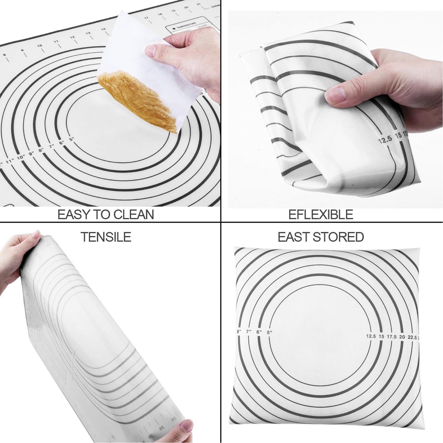 Rolling Pins, Stainless Steel Dough Roller, Rolling Pin and Silicone Baking Pastry Mat Set, Adjustable Rolling Pin with Thickness Rings for Baking Dough, Pizza, Pie, Pastries, Pasta, Cookies(Black)