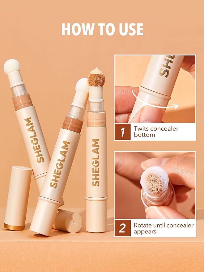 SHEGLAM Complexion Boost Concealer Sponge-Head Applicator Matte Liquid Concealer Long Lasting Brightening Color Corrector Weightless All-Day Long Lasting Hydrating Concealer-Fair