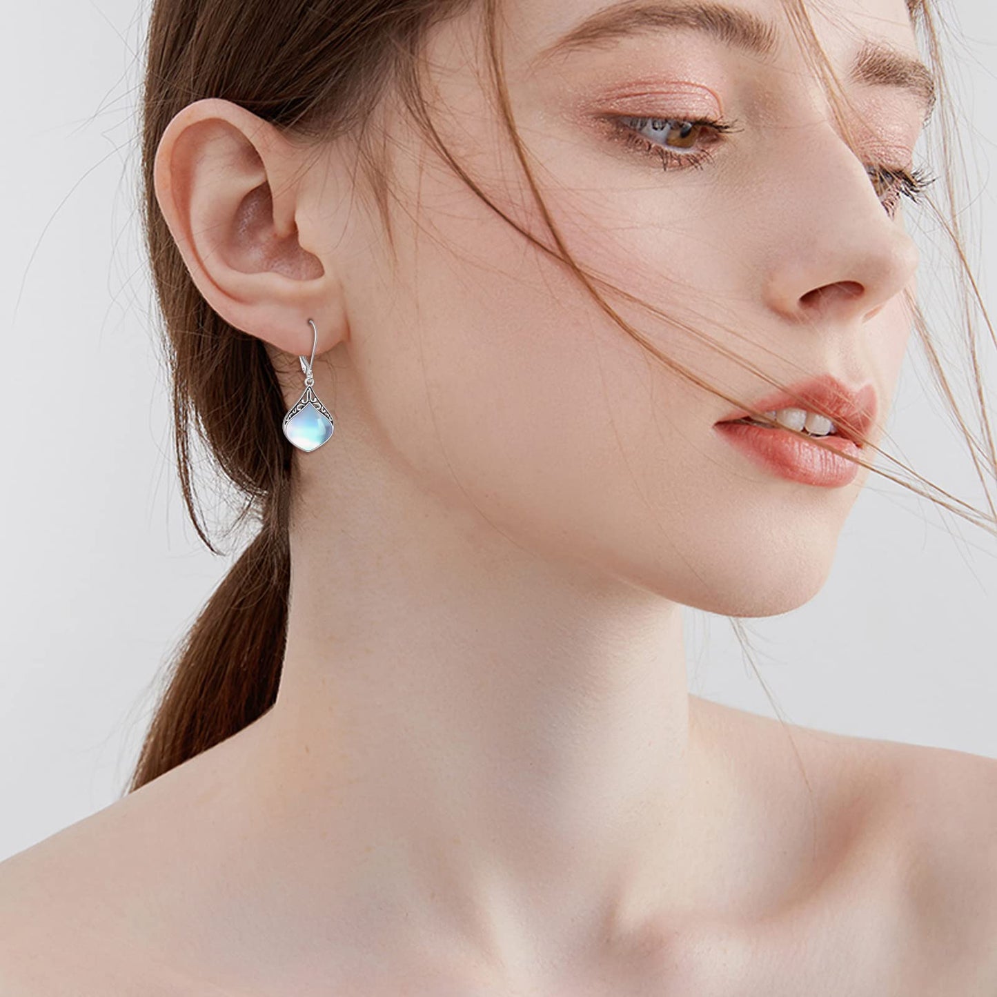 Teardrop Earrings Gifts Sterling Silver Filigree Irish Celtic Teardrop Drop Earrings Jewelry Gifts For Women(Oxidized moonstone teardrop earrings)
