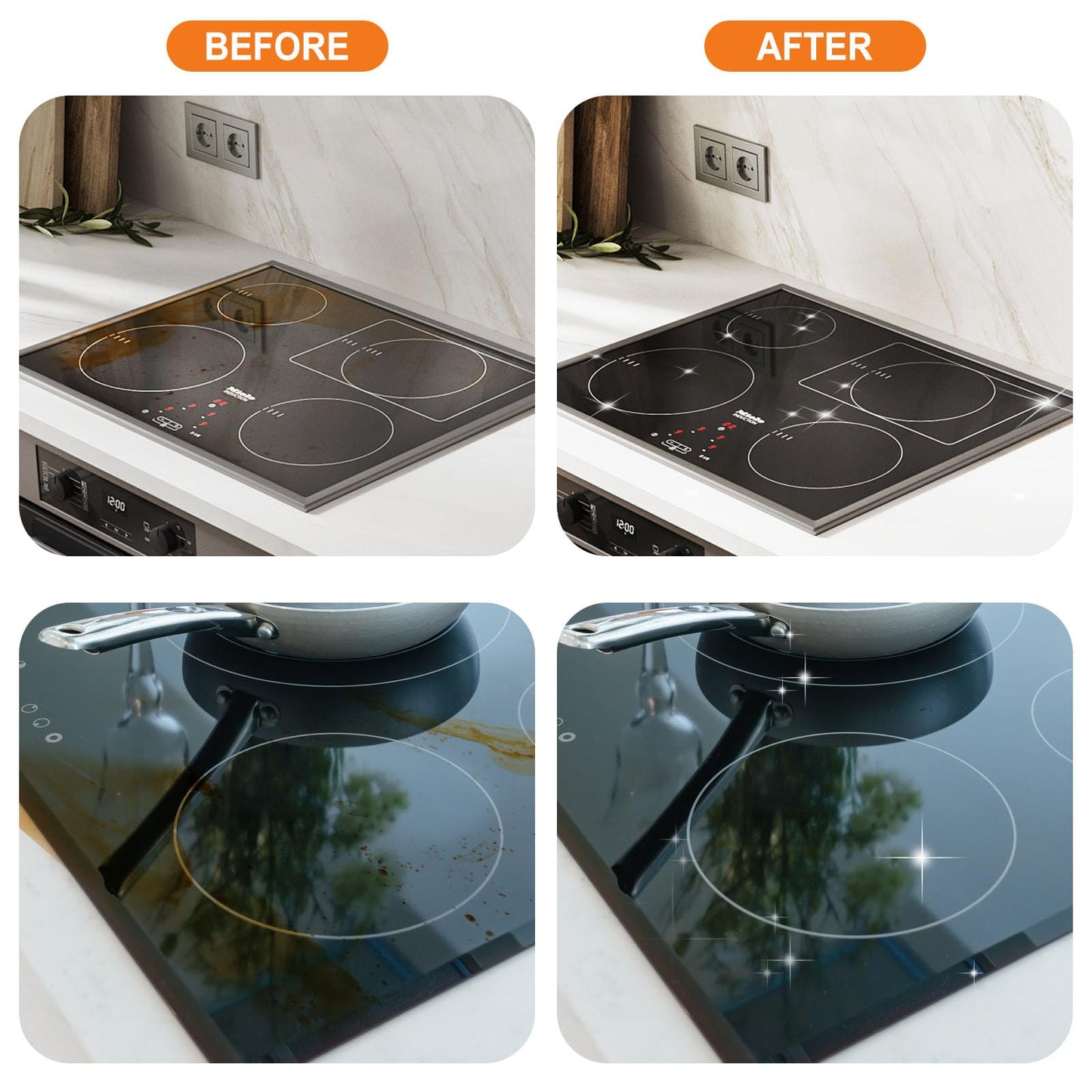 Meuvcol Glass Stove Top Cleaner Kit, 12 Oz Glass Cooktop Cleaner Non-Abrasive, Stove Oven Cleaner & Polish For Ceramic, Electric, Induction, Flat Top Stovetop, Gas - With Scrubbing Pad, Scraper, Cloth