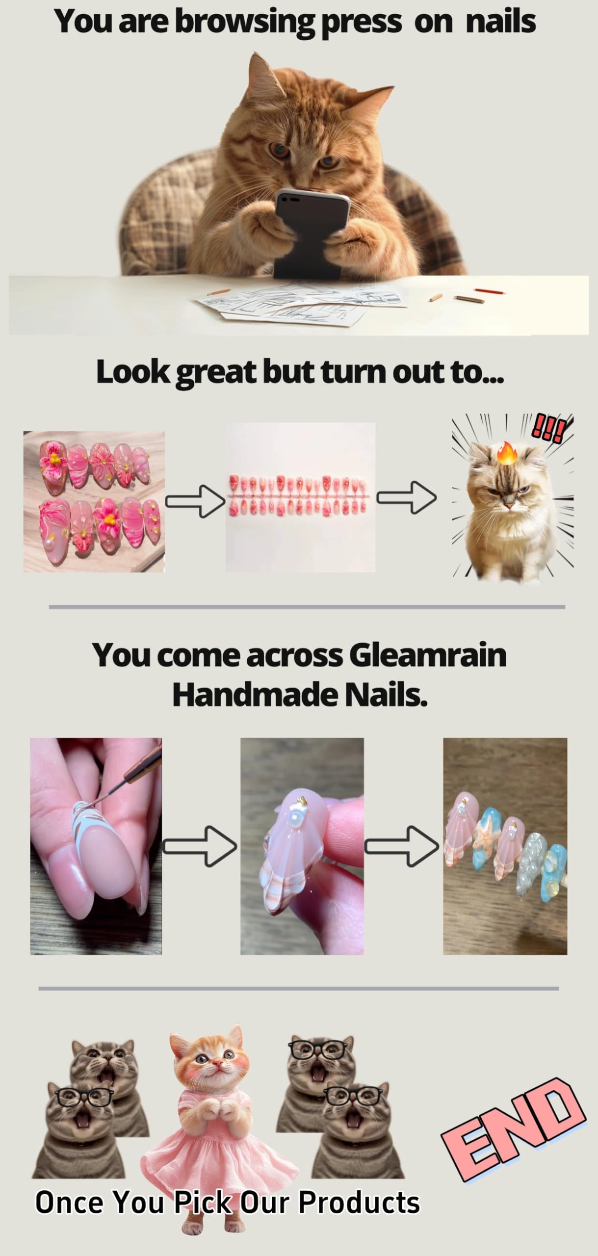 Gleamrain Duck Press on Nails Handmade Fake Nails Pink with Rhinestones and Bow Design for Women 10pcs M Size Pattern 1102