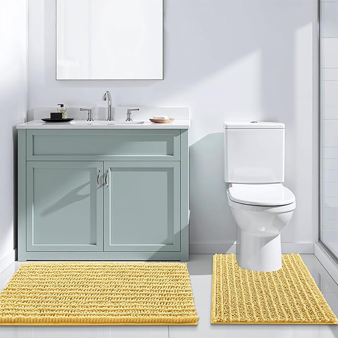 Arotive Luxury Chenille Bathroom Rug Mat, Extra Soft Thick Absorbent Shaggy Bath Rugs, Non-Slip Machine Wash Dry, Plush Bath Mats for Bathroom, Shower and Tub, 24x16, Yellow
