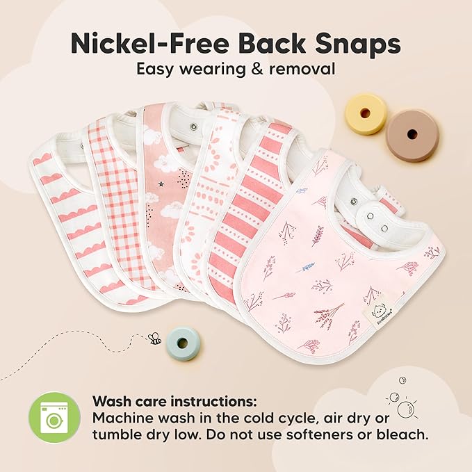 8-Pack Organic Baby Bibs for Boys, Girls - Soft Cotton Drooling and Teething Bibs for Baby Girl & Boy, Extra Absorbent, Easy To Clean & Put On for Toddler, Newborn, Infant 0-24 Months (Sweet Charm)