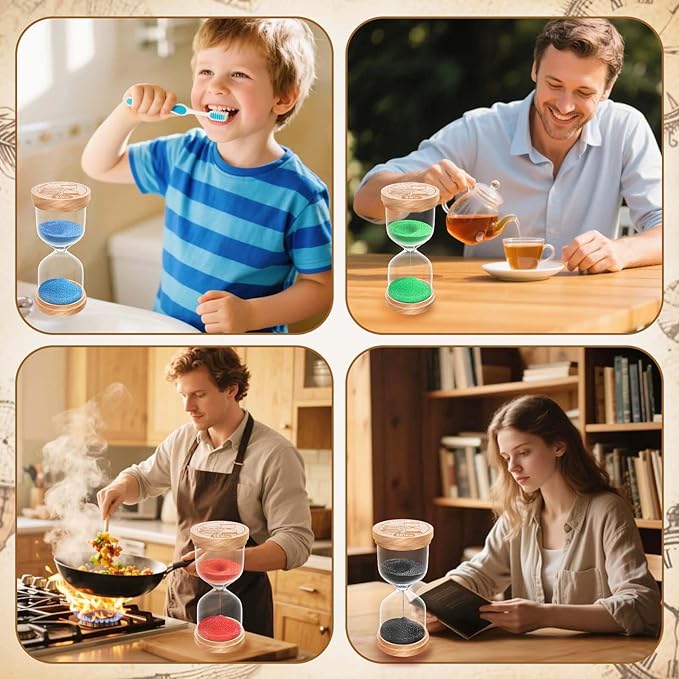 10 Minute Sand Timer, Wooden Hourglass Sand Clock, Small Wood Red 10 Min Hour Glass, Sandglass for Brushing Teeth, Reloj De Arena, Classroom, Game, Kitchen, Home, Office